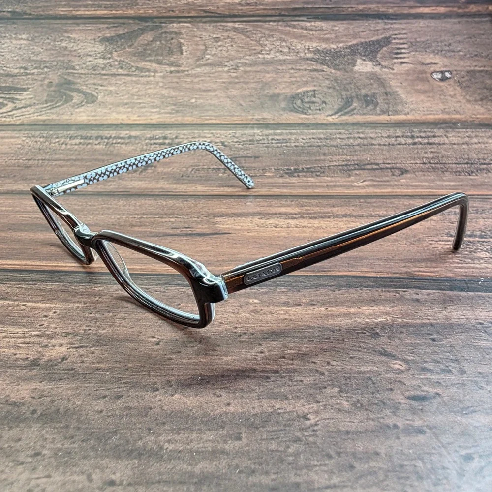 Coach Women Eyeglasses Dark Brown Light Blue Signature C Rectangular 47-17-135